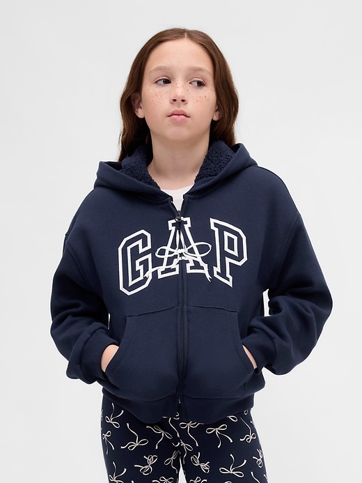 Image number 1 showing, Kids Sherpa-Lined Graphic Logo Hoodie
