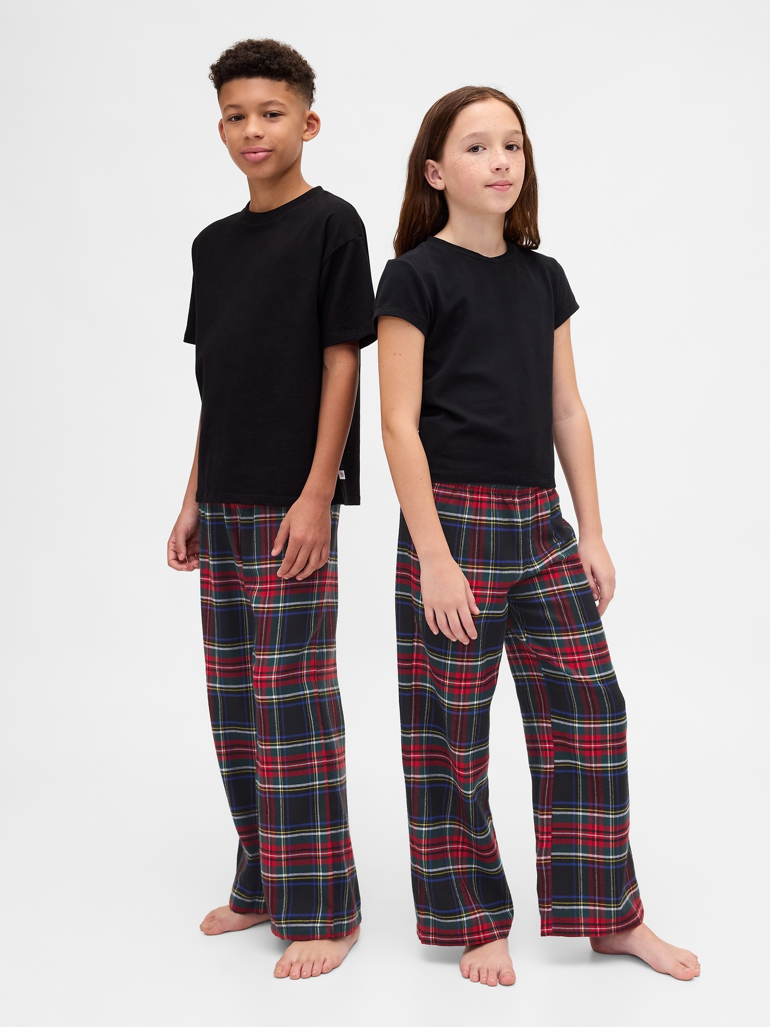 Kids Recycled Flannel PJ Pants - Black Tartan Plaid