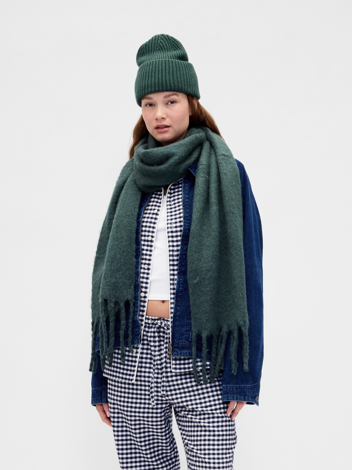 Brushed Fringe Scarf - Deep Hunter Green
