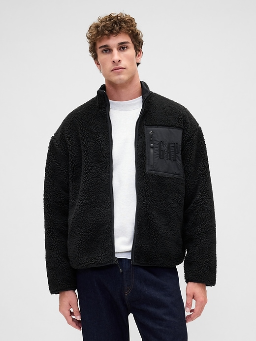 Image number 1 showing, Recycled Sherpa Oversized Logo Zip Jacket