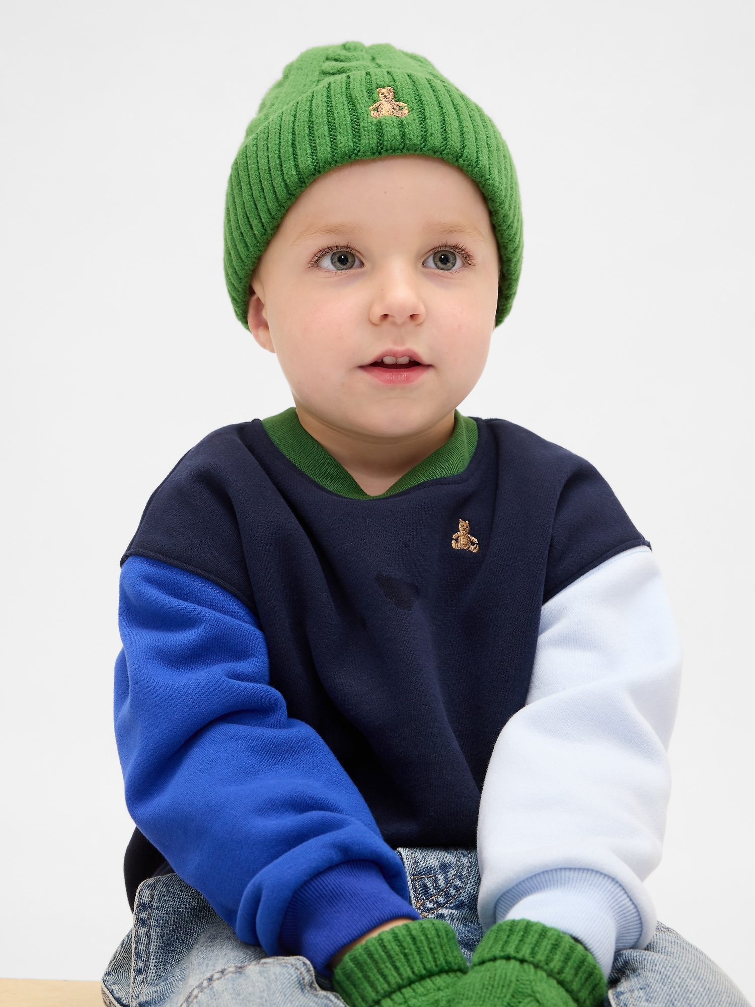 Baby & Toddler CashSoft Cable-Knit Beanie & Mittens Set - Saratoga Green