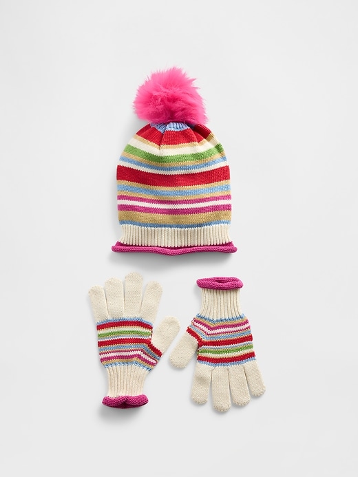 Image number 1 showing, Kids Pom Hat & Gloves Set