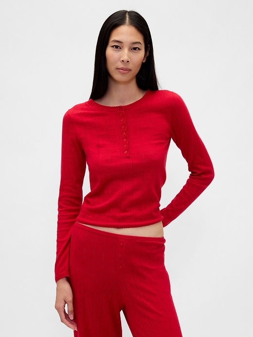 Image number 1 showing, Lightweight CashSoft Pointelle Heart PJ Top