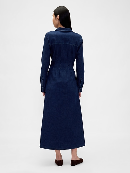 Image number 2 showing, Denim Pintuck Button-Front Maxi Dress