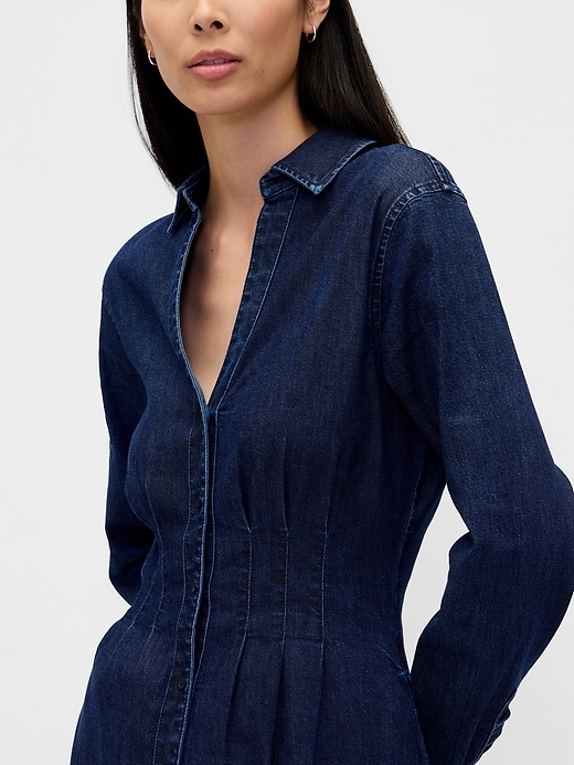 Image number 4 showing, Denim Pintuck Button-Front Maxi Dress