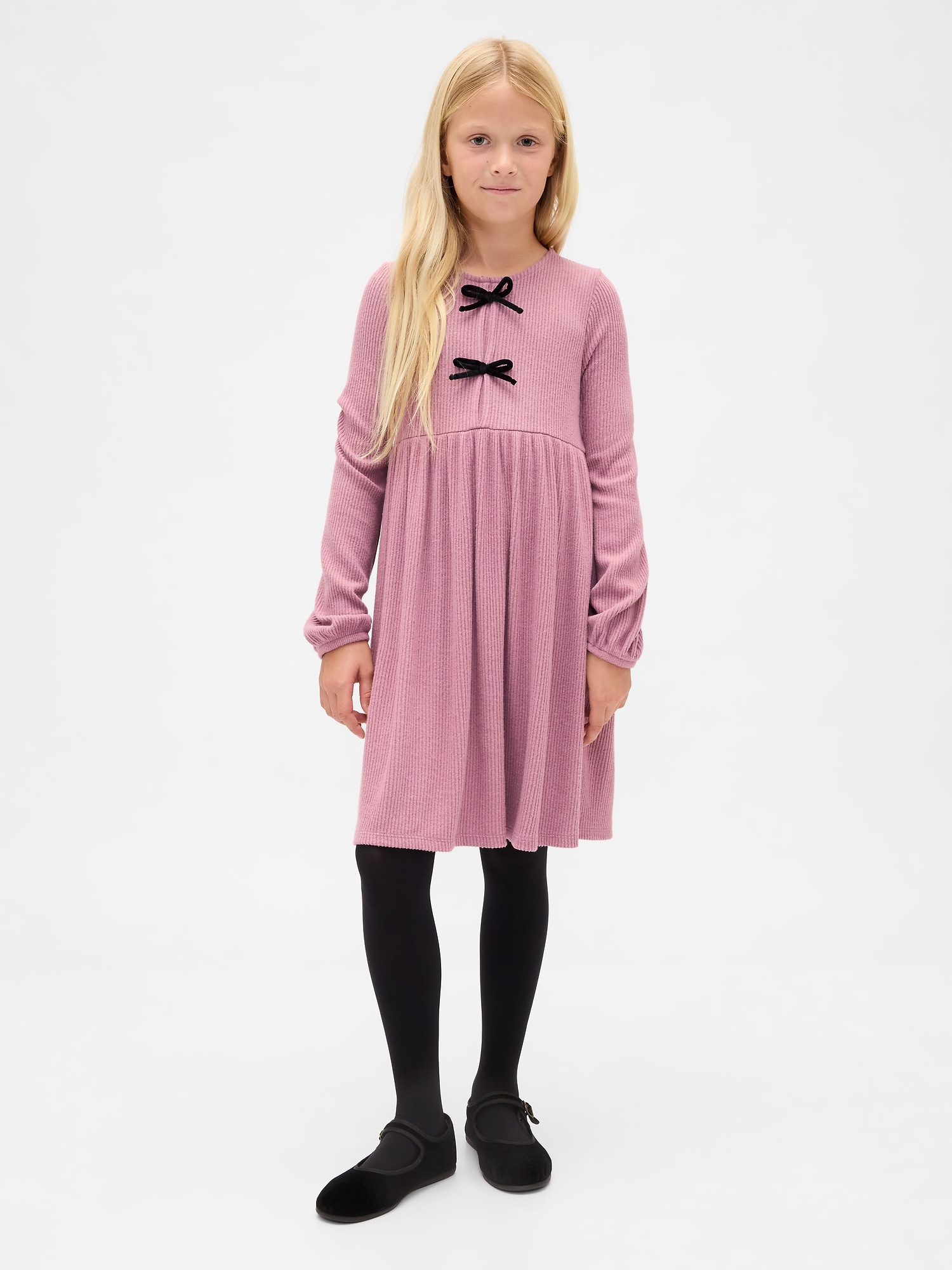 Kids Softspun Rib Bow-Front Dress