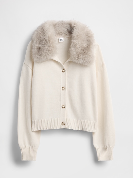 Image number 2 showing, Kids Faux Fur-Collar Cardigan Sweater