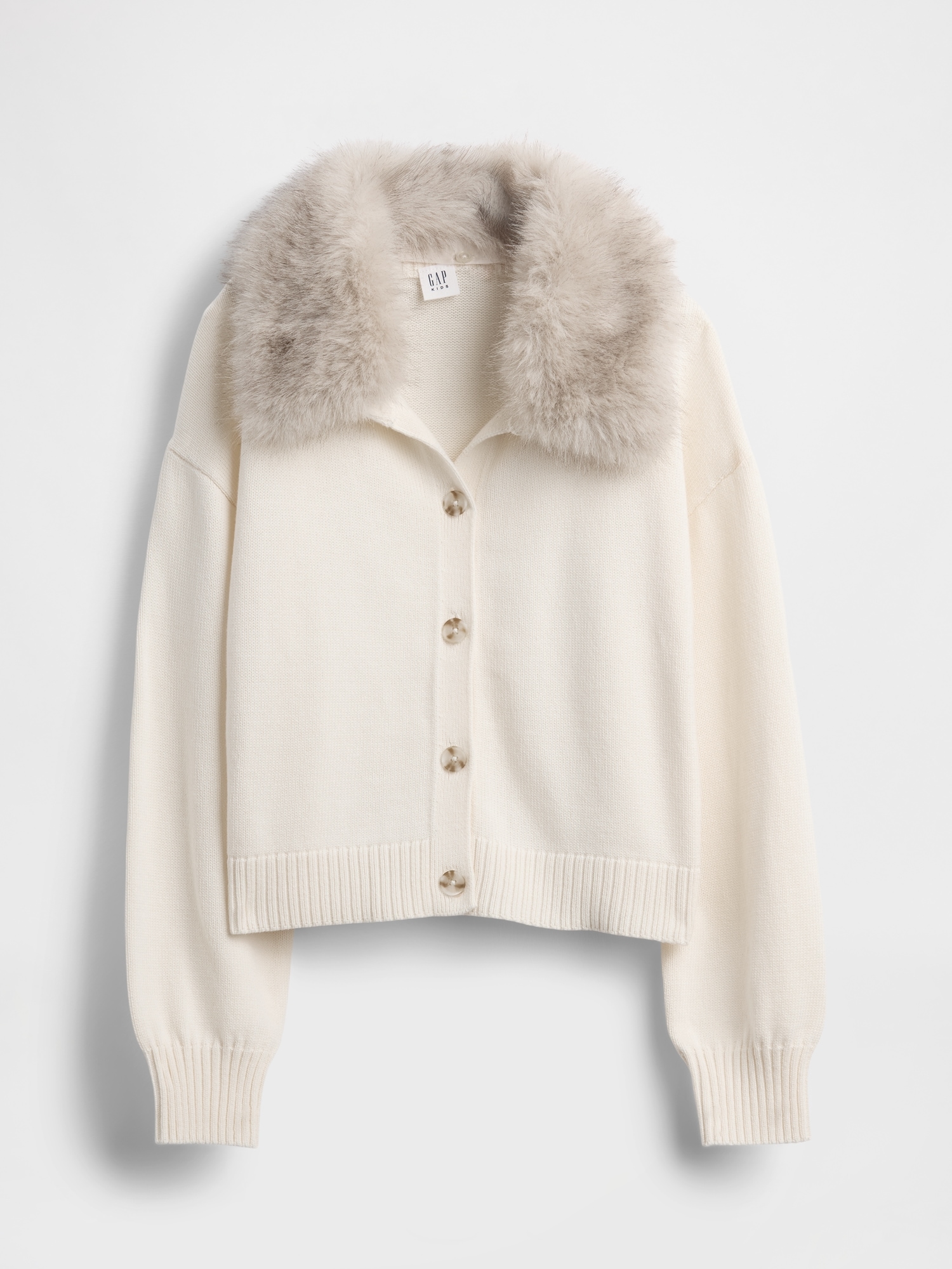 Kids Faux Fur-Collar Cardigan Sweater
