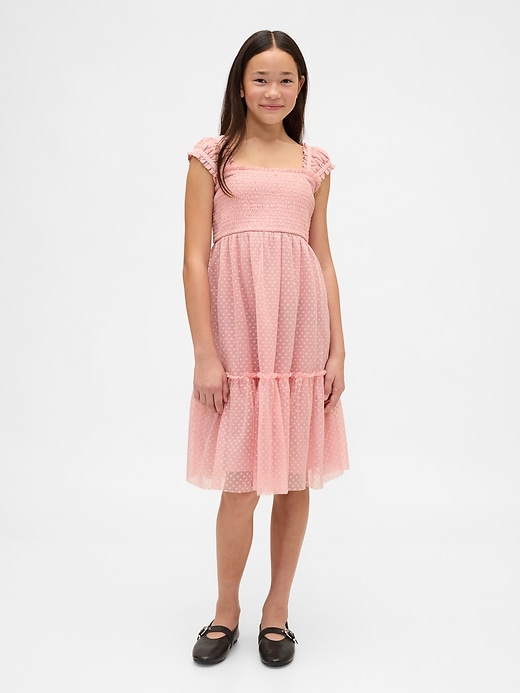 Image number 1 showing, Kids Mesh Ruffle Cap-Sleeve Dress