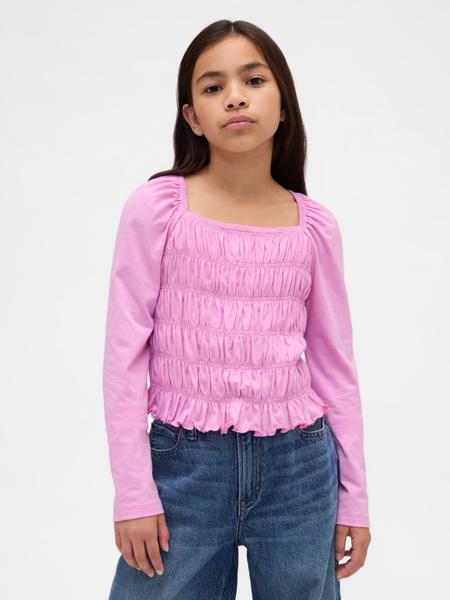 Kids Smocked Square-Neck Top