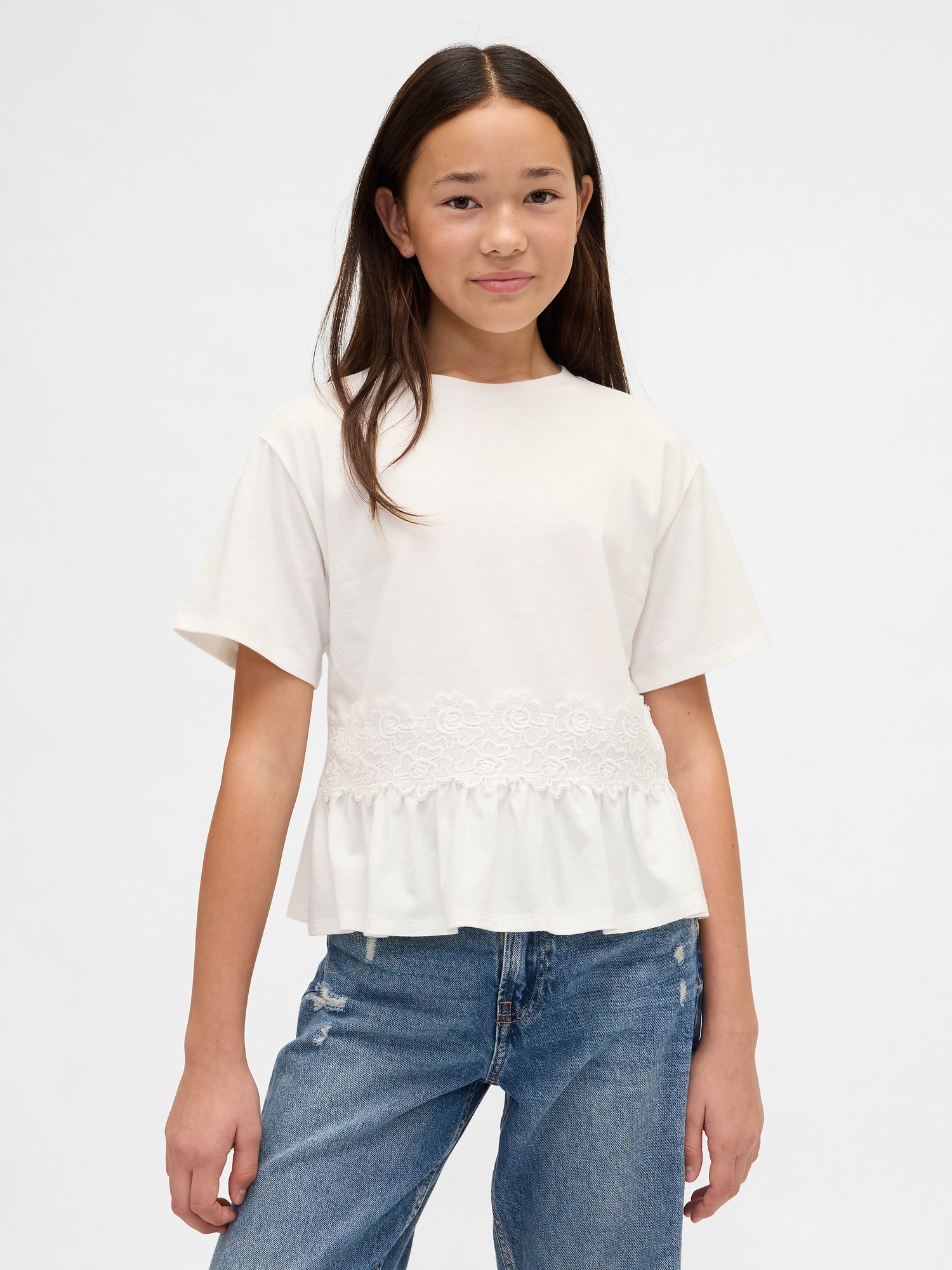 Kids Lace-Trim Peplum T-Shirt