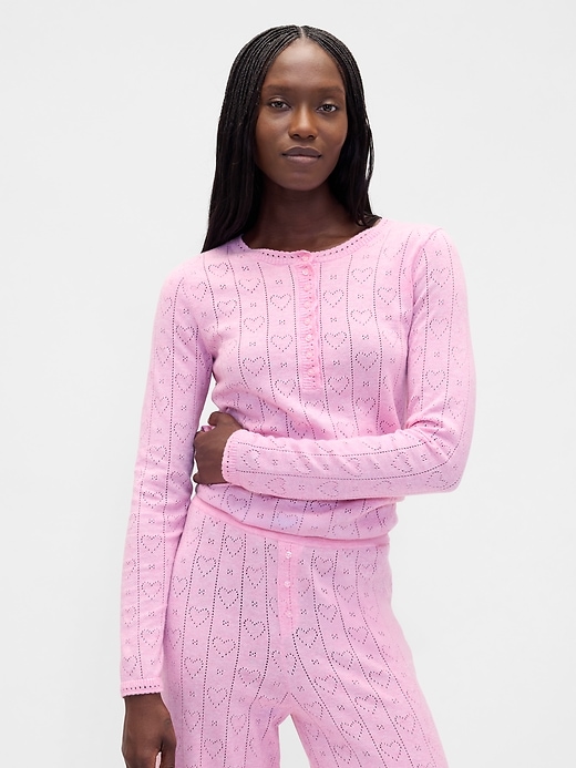 Image number 1 showing, Lightweight CashSoft Pointelle Heart PJ Top