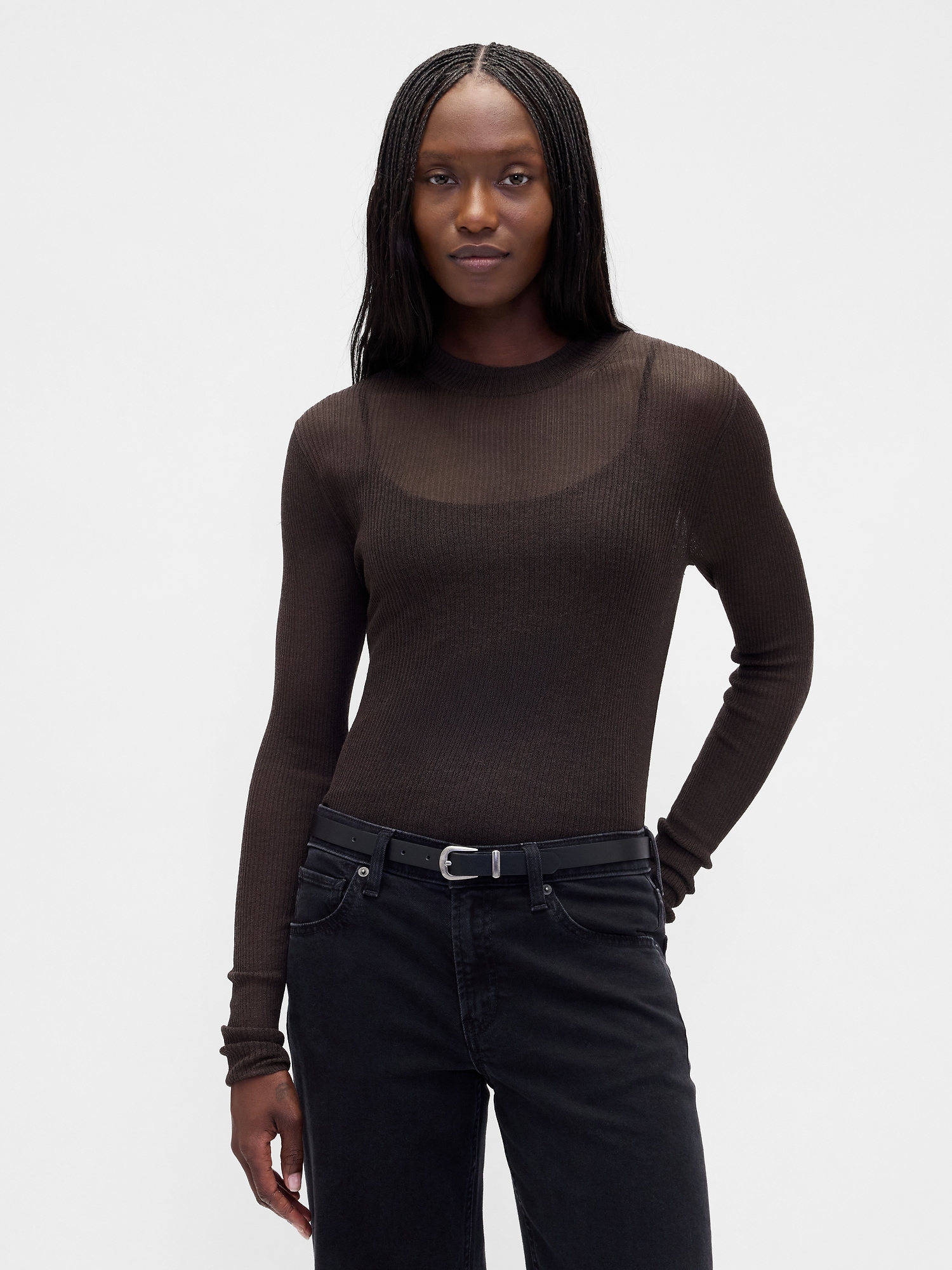 High-Neck Sheer Sweater