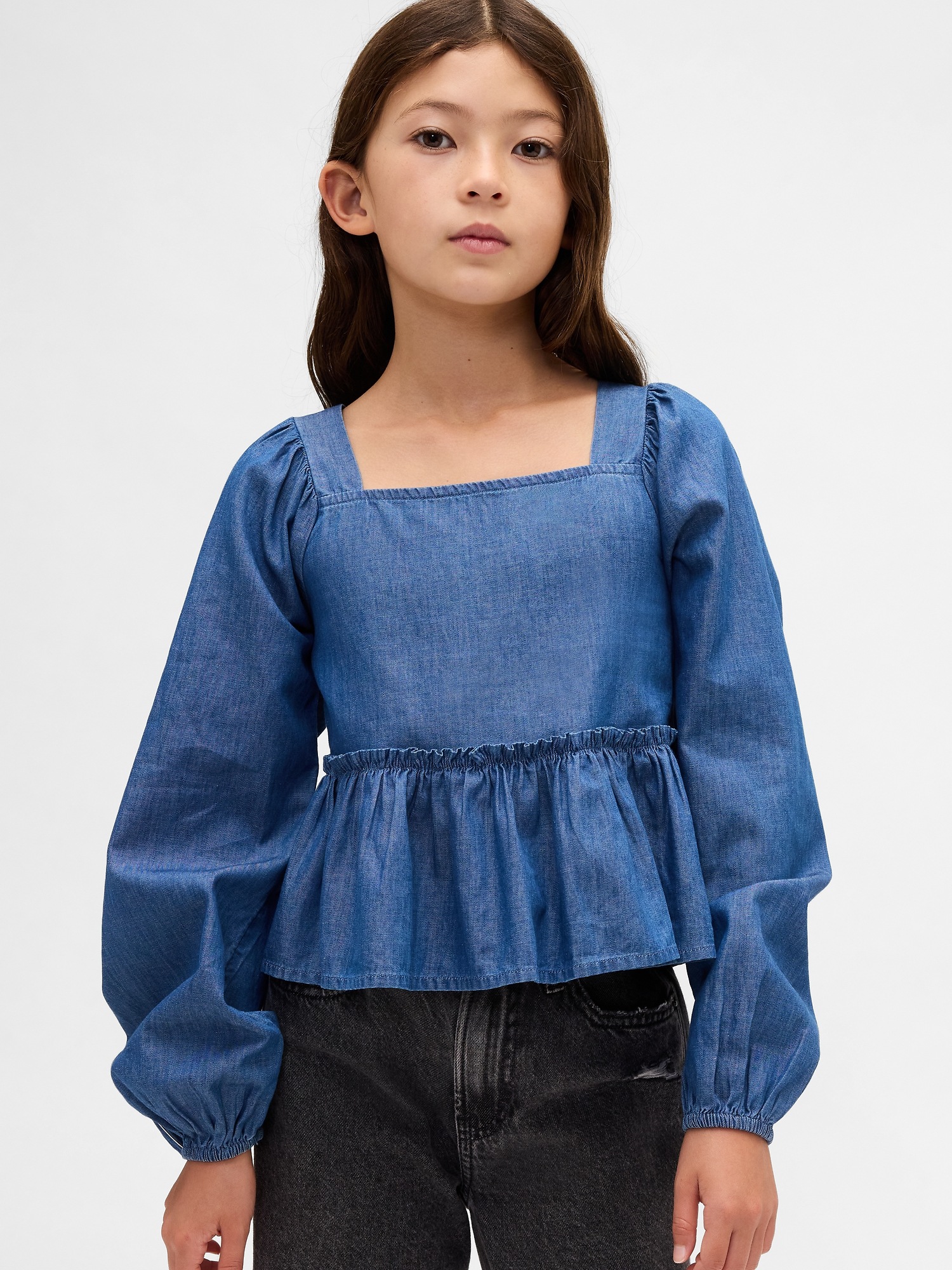 Kids Chambray Peplum Top