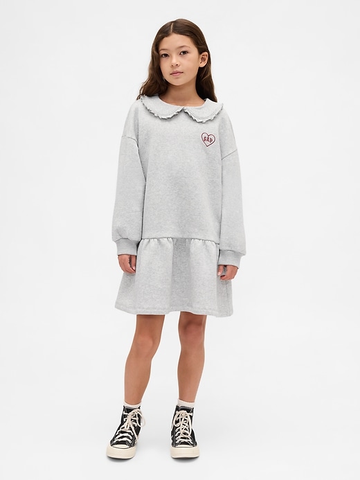 Image number 1 showing, Kids Oversized Ruffle Collar Logo Sweatshirt Dress