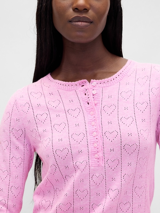 Image number 4 showing, Lightweight CashSoft Pointelle Heart PJ Top