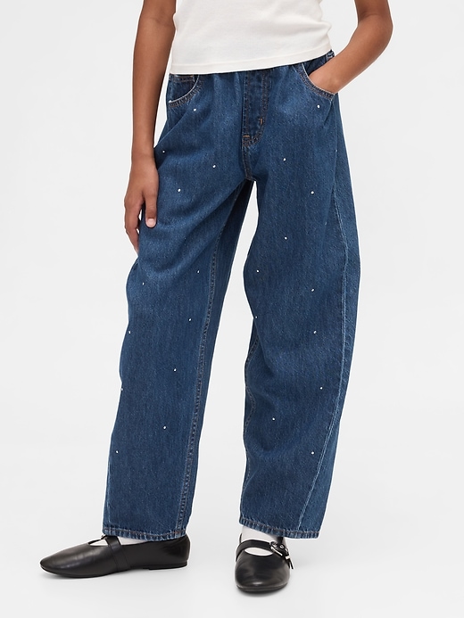 Image number 3 showing, Kids High Rise Rhinestone Easy Barrel Jeans