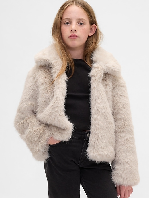 Image number 1 showing, Kids Recycled Faux Fur Crop Coat
