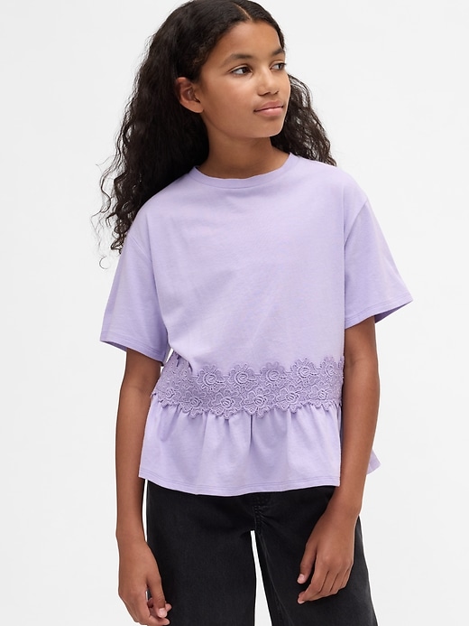 Image number 1 showing, Kids Lace-Trim Peplum T-Shirt