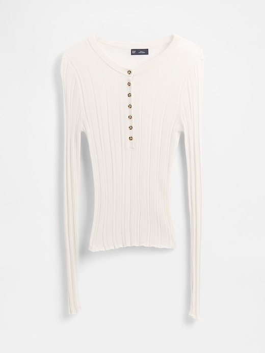 Image number 5 showing, Sheer Rib Henley Sweater