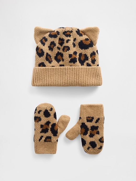Image number 1 showing, Baby & Toddler CashSoft Leopard Beanie & Mittens Set