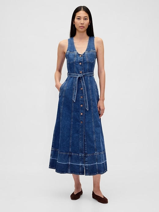 Image number 1 showing, Denim Belted Button-Front Maxi Dress