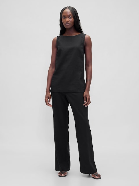 Low Rise Linen-Blend Flare Pants