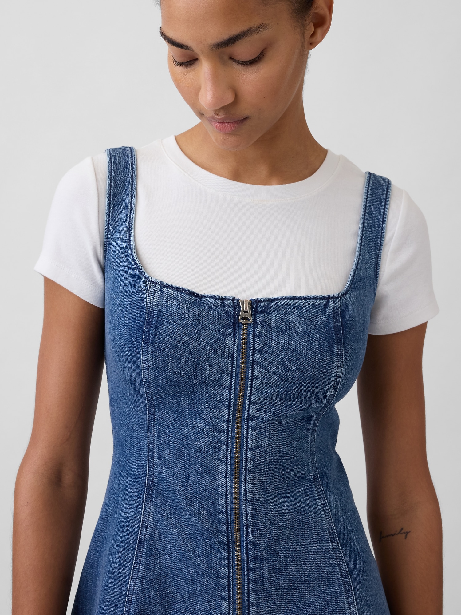 Denim Zip-Front Mini Dress