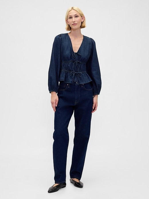 Image number 2 showing, Denim Tie-Front Crop Shirt