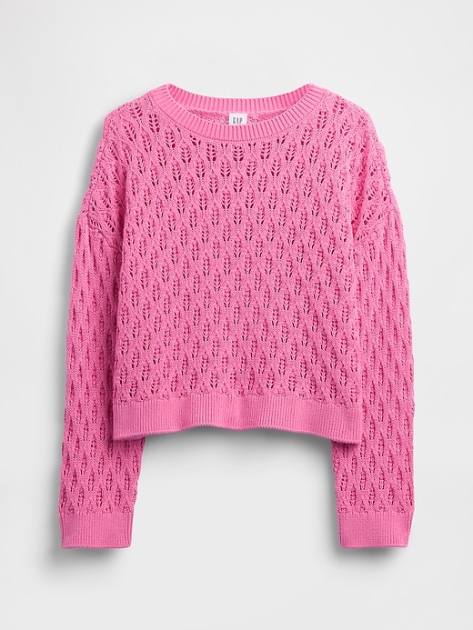 Image number 2 showing, Kids Crochet Oversized Crewneck Sweater