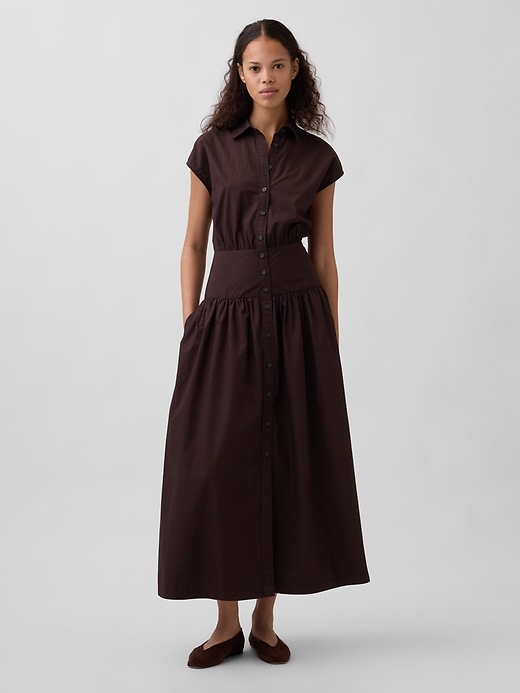 Image number 1 showing, Poplin Drop-Waist Maxi Shirtdress