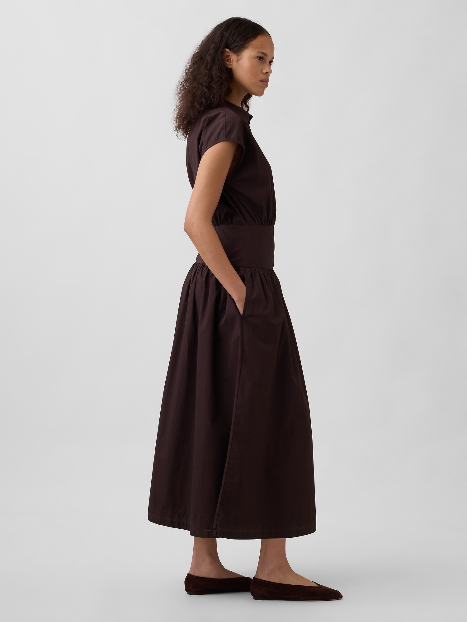 Poplin Drop-Waist Maxi Shirtdress