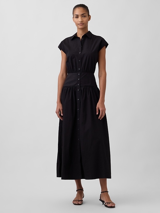 Image number 1 showing, Poplin Drop-Waist Maxi Shirtdress