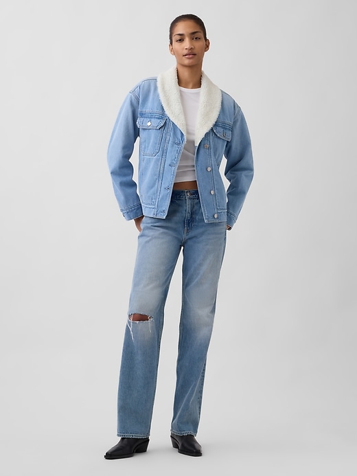 Image number 2 showing, Sherpa-Lined Shawl Denim Jacket