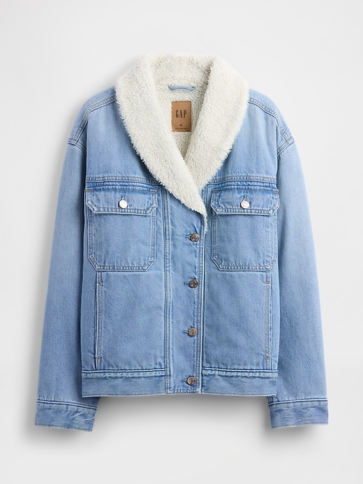 Image number 5 showing, Sherpa-Lined Shawl Denim Jacket