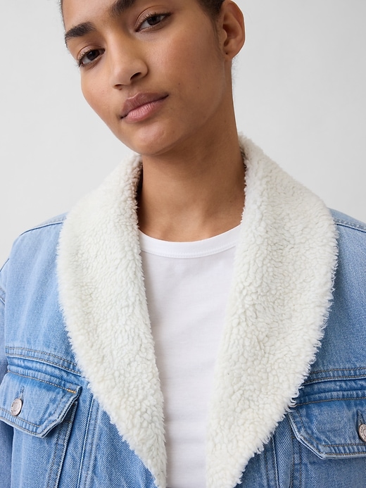 Image number 4 showing, Sherpa-Lined Shawl Denim Jacket