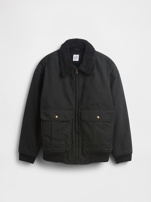 Image number 5 showing, Kids Sherpa-Lined Canvas Bomber Jacket