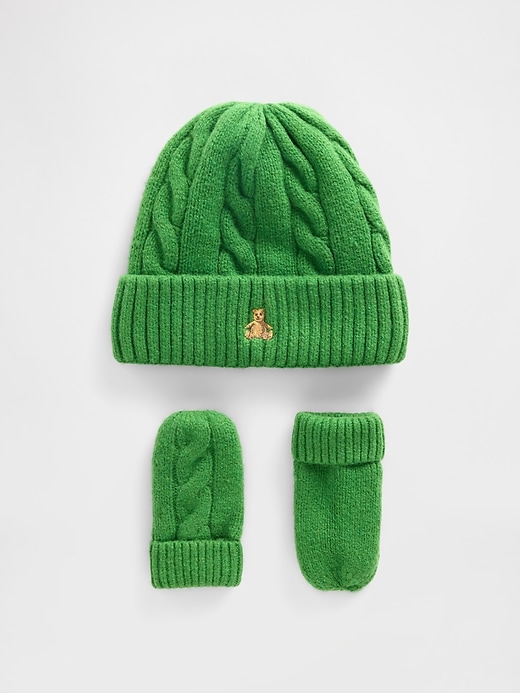 Image number 2 showing, Baby & Toddler CashSoft Cable-Knit Beanie & Mittens Set