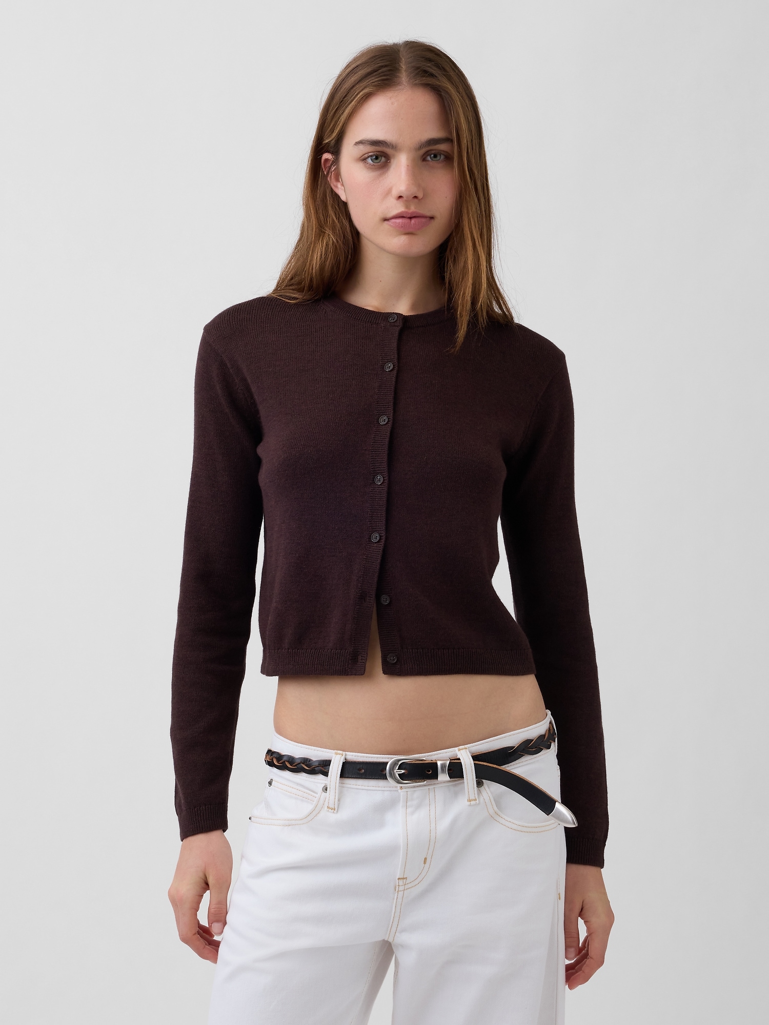 100% Cotton Relaxed Crop Cardigan Sweater