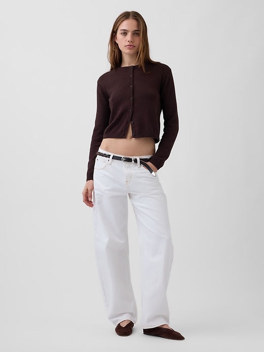 Image number 2 showing, 100% Cotton Relaxed Crop Cardigan Sweater