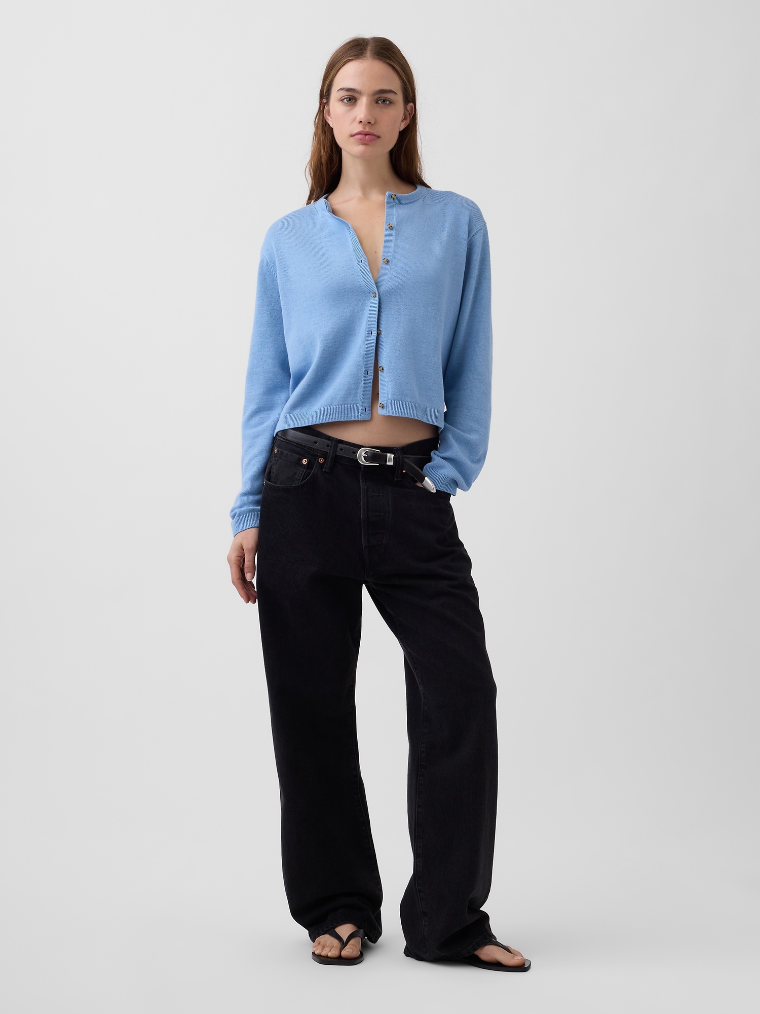 100% Cotton Relaxed Crop Cardigan Sweater