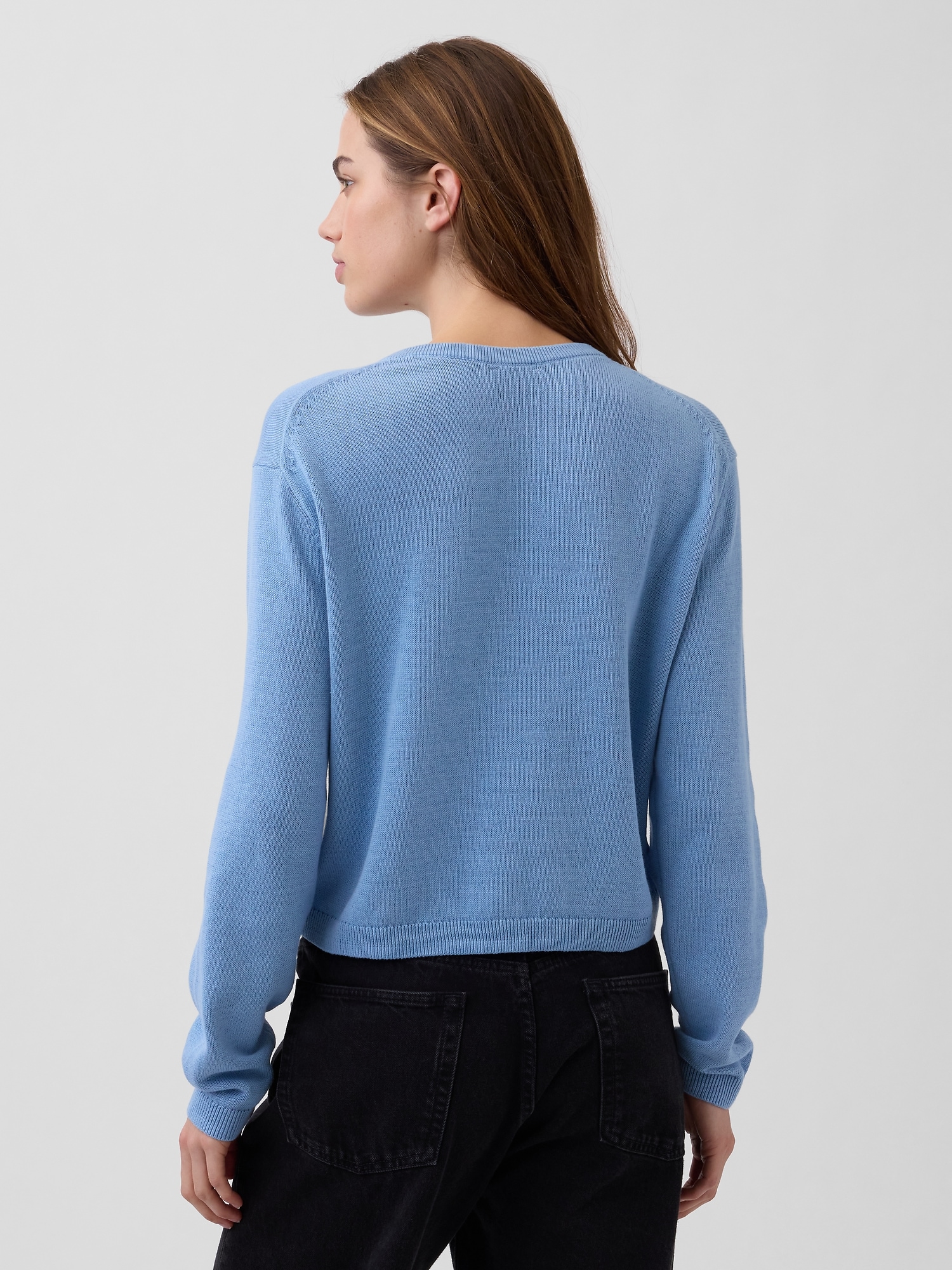 100% Cotton Relaxed Crop Cardigan Sweater