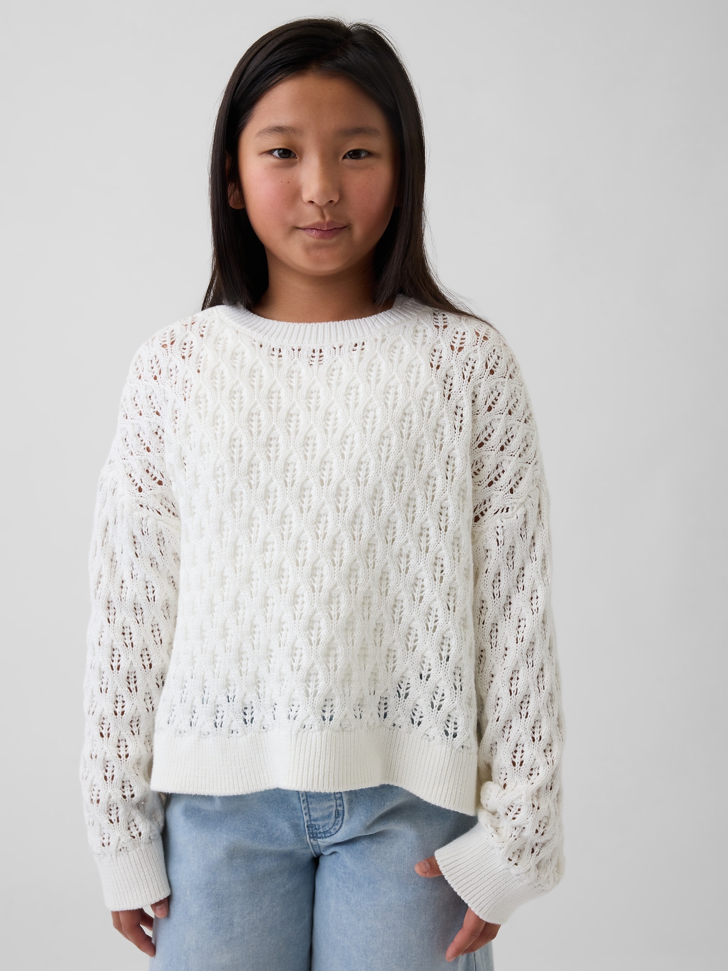 Kids Crochet Oversized Crewneck Sweater