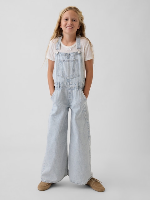 Kids Denim Stripe Baggy Overalls