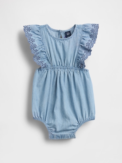 Image number 1 showing, Baby Eyelet Denim One-Piece