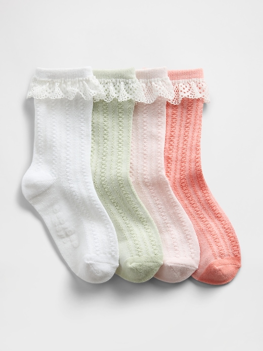 Image number 1 showing, Baby & Toddler Lace-Trim Pointelle Crew Socks (4-Pack)