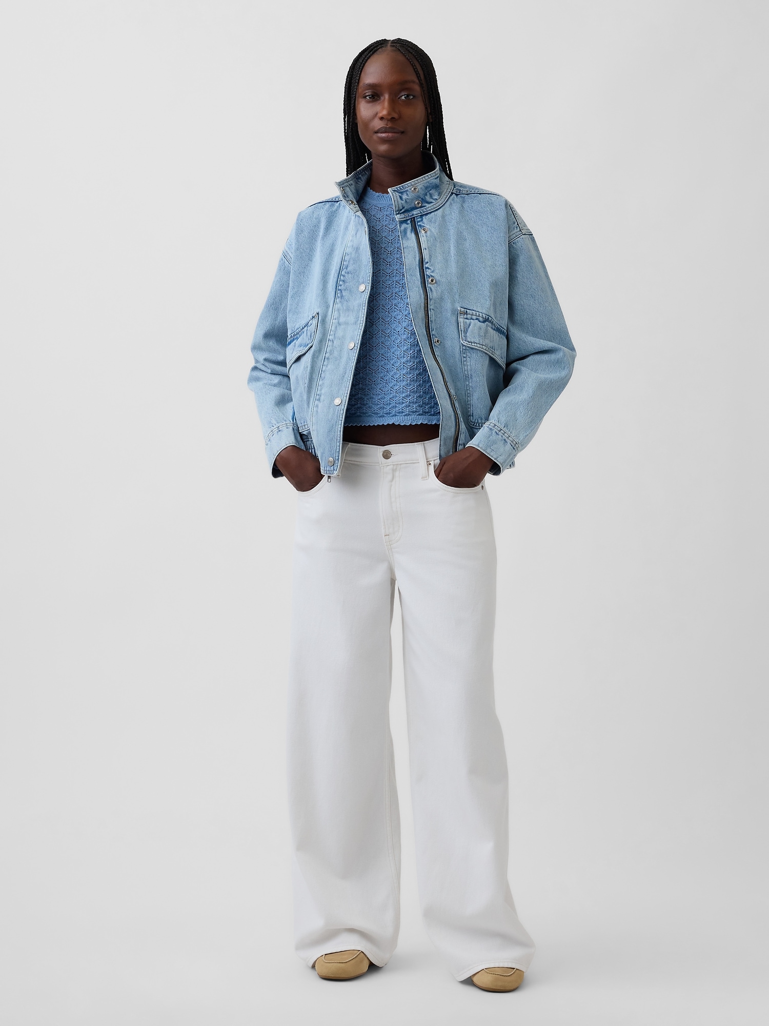 100% Cotton Pointelle Crop Sweater