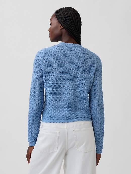 Image number 3 showing, 100% Cotton Pointelle Crop Sweater