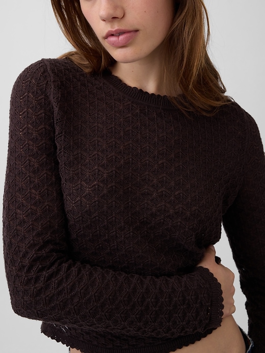 Image number 4 showing, 100% Cotton Pointelle Crop Sweater