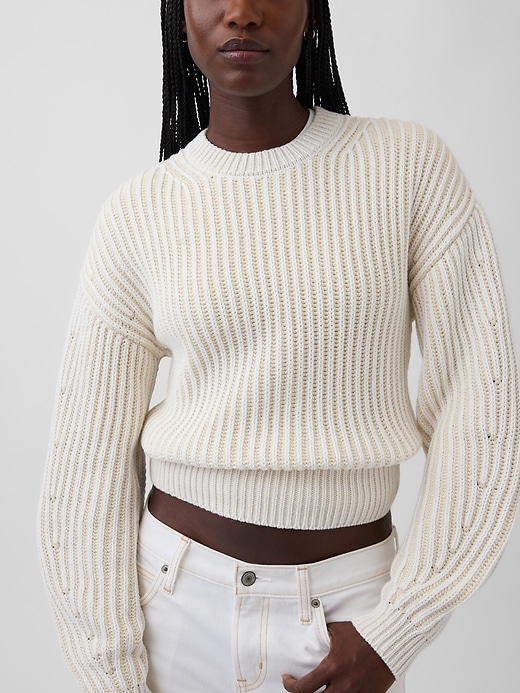 Image number 4 showing, 100% Cotton Barrel-Sleeve Crop Sweater